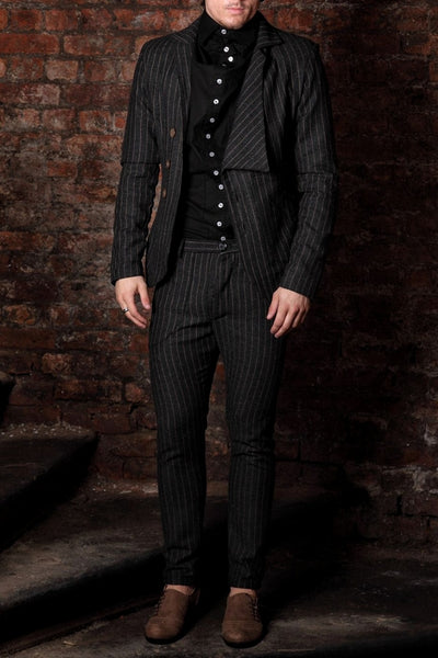 Suit Blazer - Black/ Brown Pinstripe
