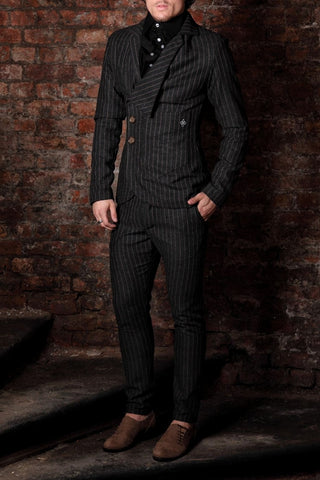 Suit Blazer - Black/ Brown Pinstripe