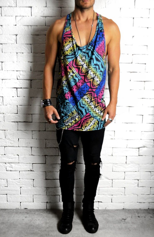 Alex Christopher Rainbow Aztec Ibiza Vest | Men's Vests | ETTO Boutique 