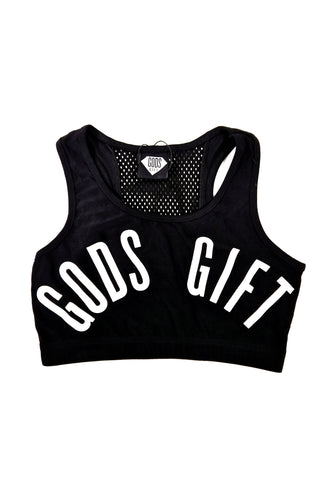Gods Gift Cropped Vest - Black mesh