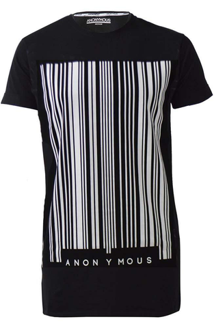 Black Barcode Print Long T-Shirt | Longline T-Shirts | ETTO Boutique