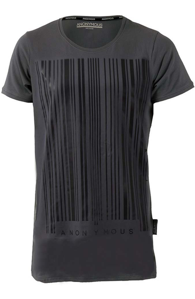 Grey Barcode Print Long T-Shirt | Longline T-Shirts | ETTO Boutique
