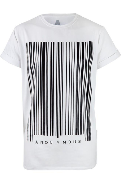 White Barcode Print Long T-Shirt | Longline T-Shirts | ETTO Boutique