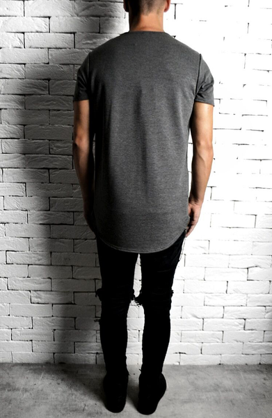 Grey Curve Hem T-Shirt | Mens T-Plain Shirts | ETTO Boutique 