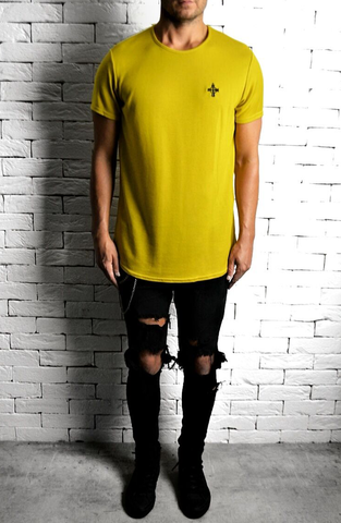 Mustard Curve Hem T-Shirt | Mens Plain T-Shirts | ETTO Boutique 