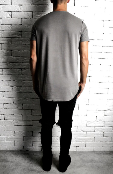Grey Marl Curve Hem T-Shirt | Mens Plain T-Shirts | ETTO Boutique 