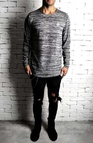Alex Christopher Grey Marl Long Sleeve T-Shirt | Mens T-Shirts | ETTO Boutique 