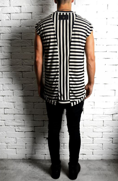 Striped Cap Sleeve T-Shirt | Mens Longline T-Shirts | ETTO Boutique