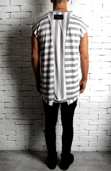 Alex Christopher Striped Cap Sleeve T-Shirt | Mens Longline T-Shirts | ETTO Boutique