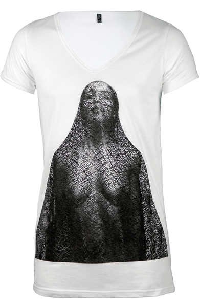 Girl Veiled V Neck T-Shirt | Mens Longline T-Shirts | ETTO Boutique 