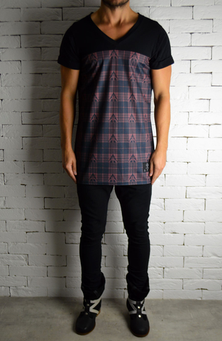 Tartan Longline V Neck | Mens Longline T-Shirts | ETTO Boutique 