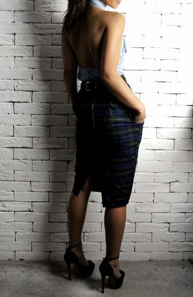 Navy/Green Tartan Hudson Midi Skirt | Women's Skirts | ETTO Boutique 