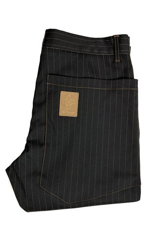 Lapel Suit Trousers - Black/Brown Pinstripe