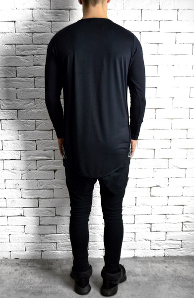 Directional Piped Long Sleeve T-Shirt - Black
