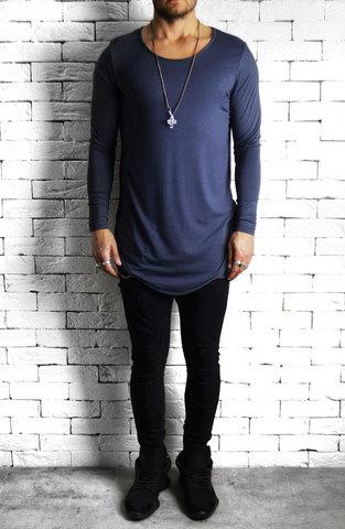 Directional Piped Long Sleeve T-Shirt - Grey