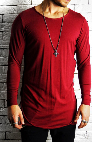 Directional Piped Long Sleeve T-Shirt - Maroon