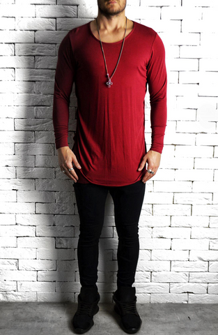 Directional Piped Long Sleeve T-Shirt - Maroon