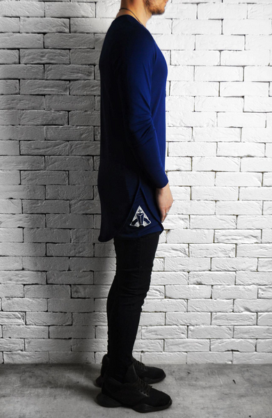 Directional Piped Long Sleeve T-Shirt - Navy