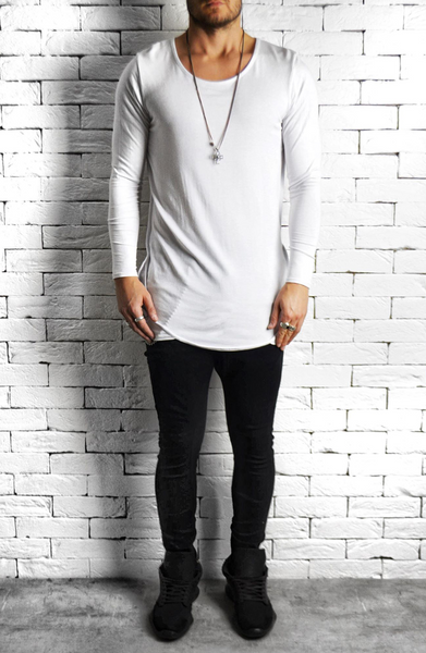 Directional Piped Long Sleeve T-Shirt - White