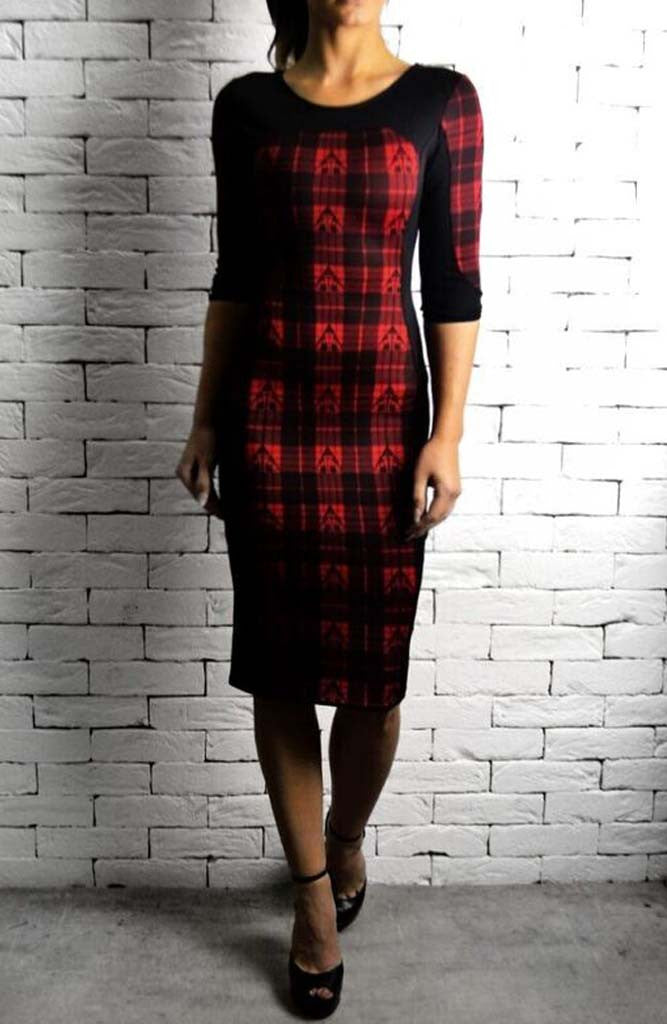 Directional Bodycon Dress - Red Tartan Directional Bodycon Dress - Red Tartan