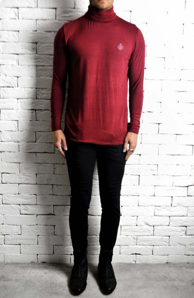 Maroon Roll Neck T-Shirt  | Mens Roll Neck T-Shirt | ETTO Boutique 
