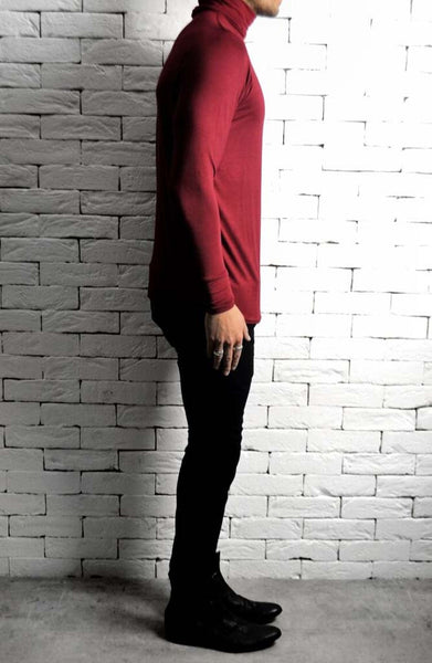 Maroon Roll Neck T-Shirt  | Mens Roll Neck T-Shirt | ETTO Boutique 
