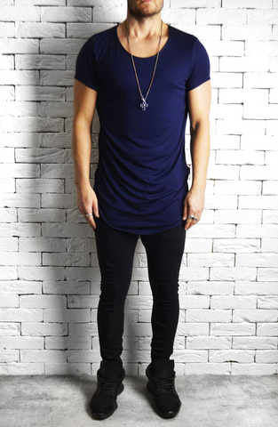 Directional Piped Short Sleeve T-Shirt - Navy