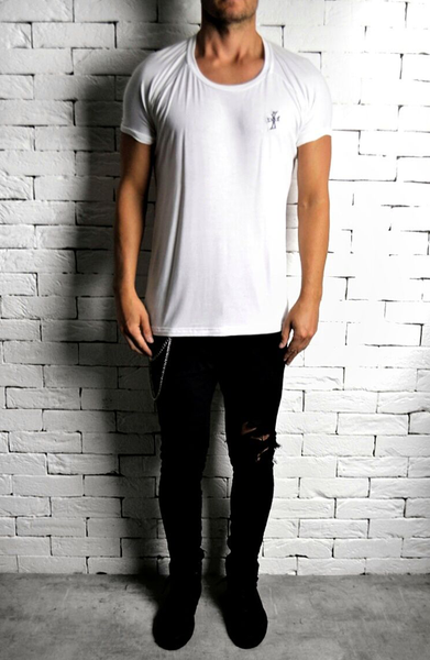 White Alex Christopher Sketch Roll Shoulder T-Shirt | Mens T-Shirts | ETTO Boutique 