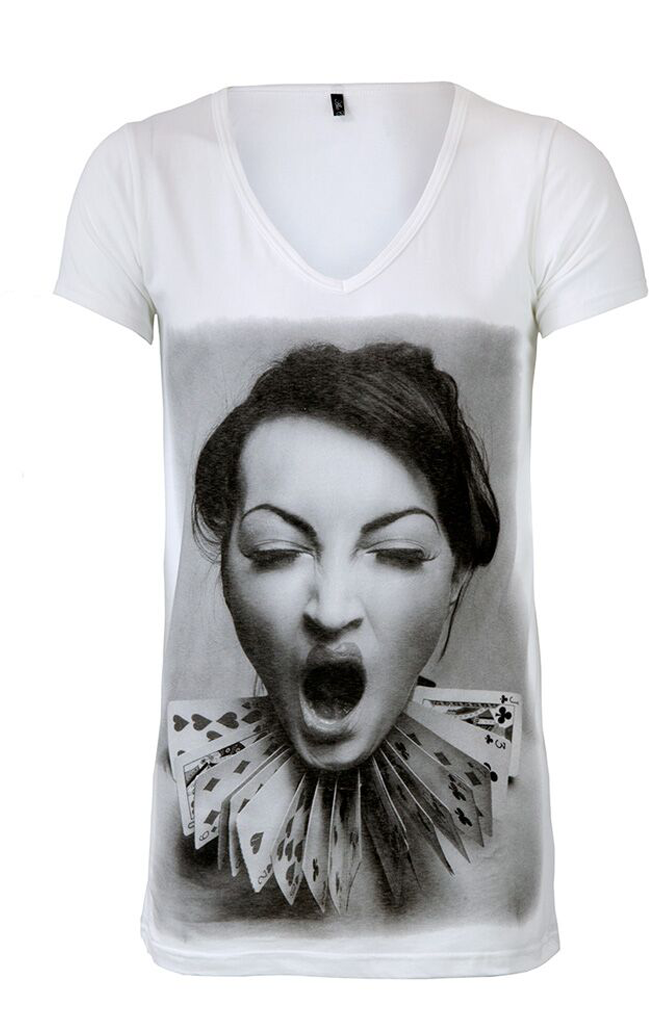 White Clown Girl V Neck | Mens Longline T-Shirts | ETTO Boutique
