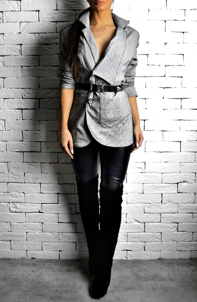 Alex Christopher Grey Pinstripe Suit Blazer | Womens Blazers | ETTO Boutique 