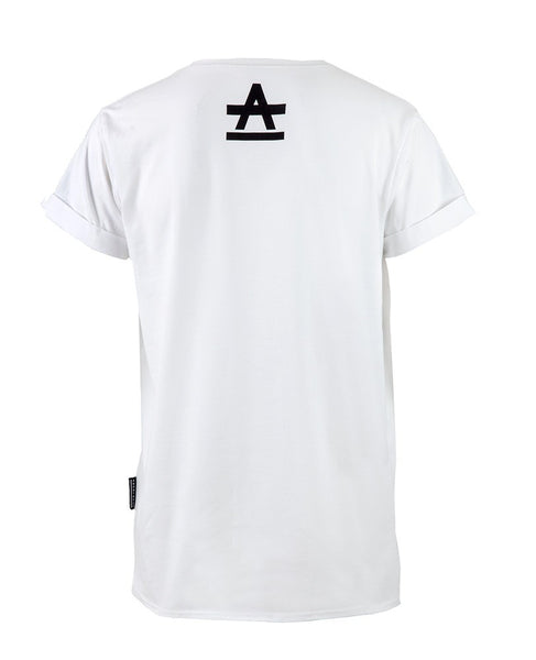 White Barcode Print Long T-Shirt | Longline T-Shirts | ETTO Boutique