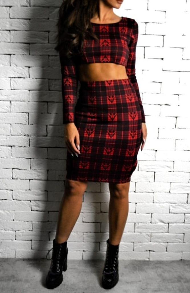 Plaid pencil skirt 3d clearance