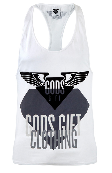 White Tri Logo Racer Vest | Gods Gift Clothing | ETTO Boutique