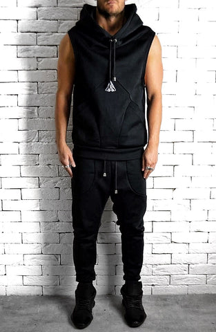 Directional Sleeveless Hoodie - Black